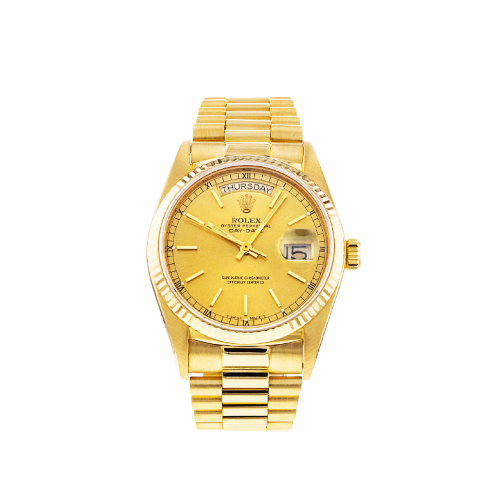 18K Gold Rolex Day Date With Fluted Bezel