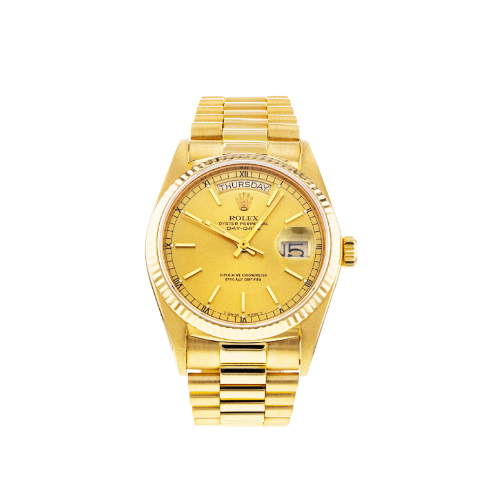 18K Gold Rolex Day-Date With Fluted Bezel