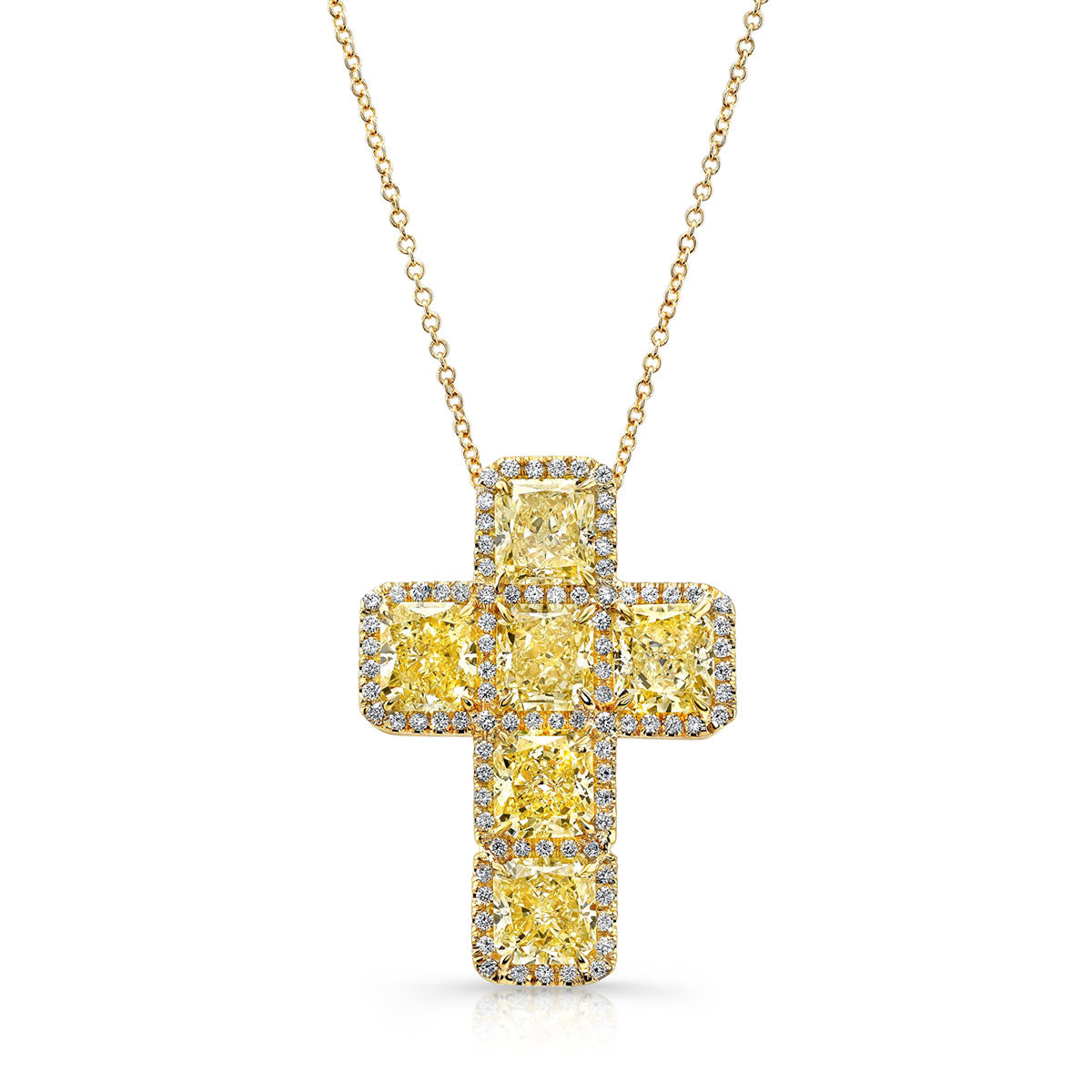 Yellow Diamond Cross Pendant Necklace
