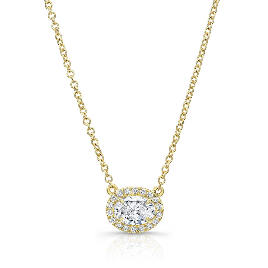Oval Diamond Halo Pendant Necklace
