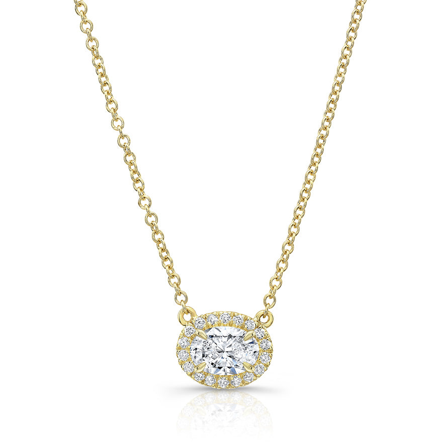 Oval Diamond Halo Pendent Necklace