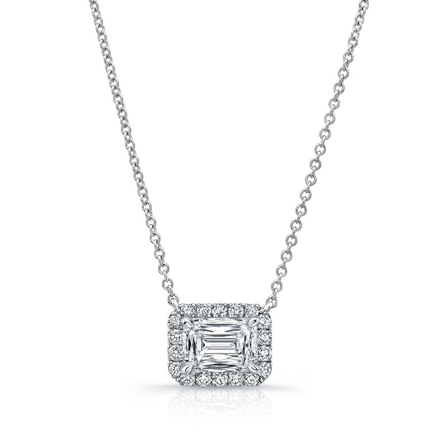 EmeraldCut Diamond & Halo Pendant Necklace