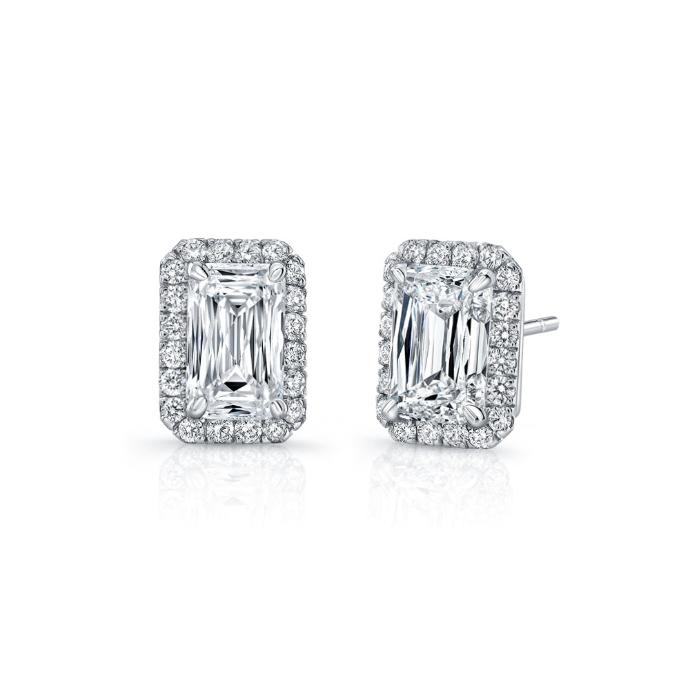 Emerald-Cut Diamond Halo Earrings