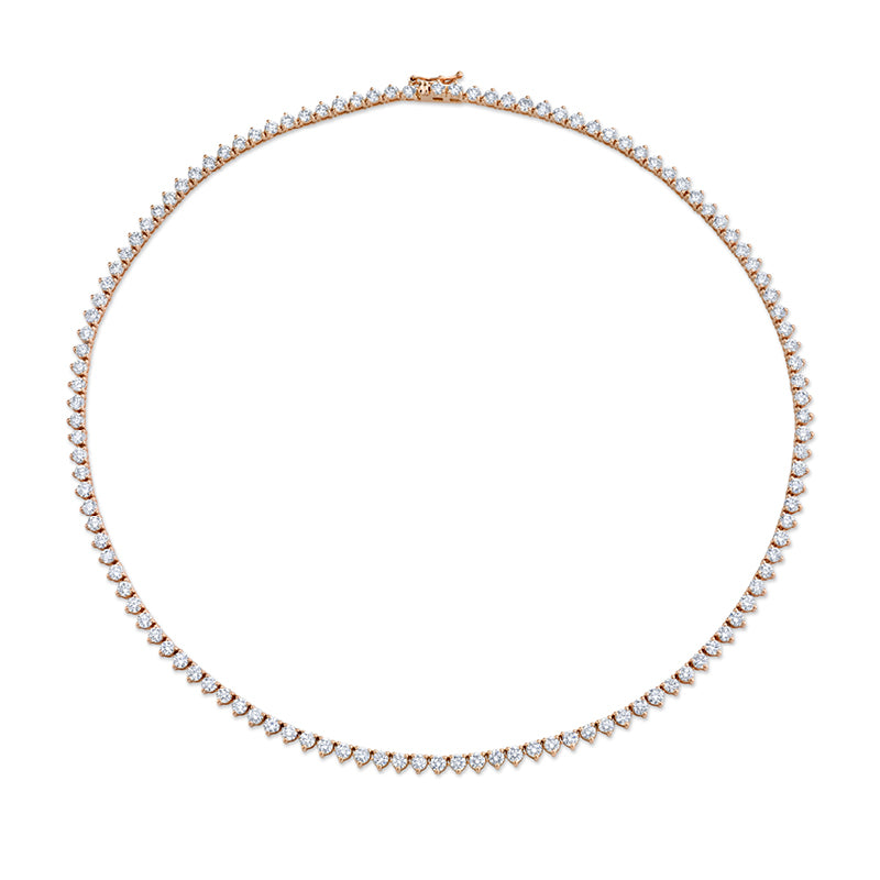 Round Diamond Tennis Necklace In Rose Gold
