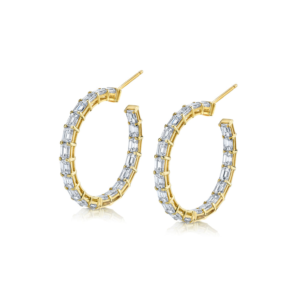 Emerald-Cut Diamond Hoop Earrings