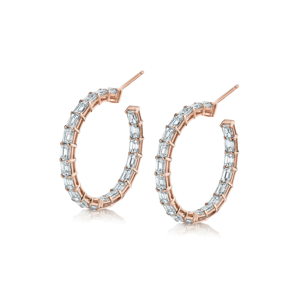 Emerald-Cut Diamond Hoop Earrings