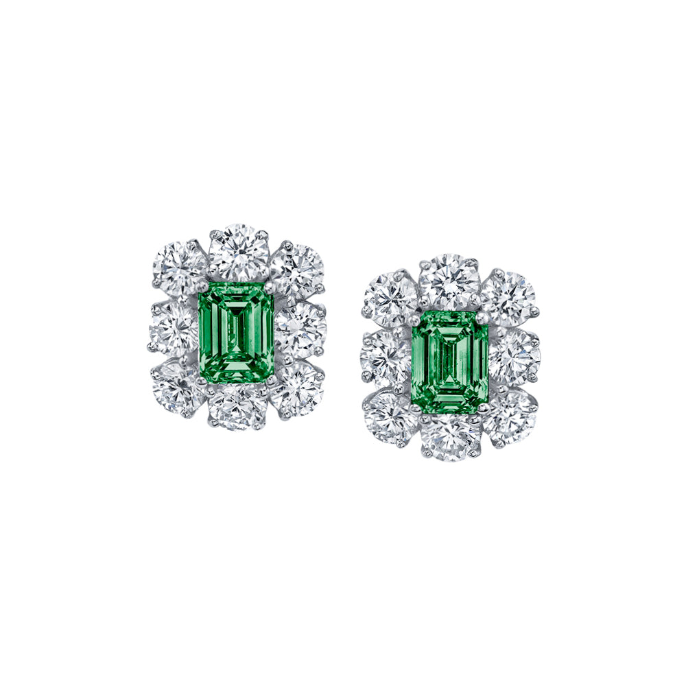 Emerald Earrings With Large Diamond Halo