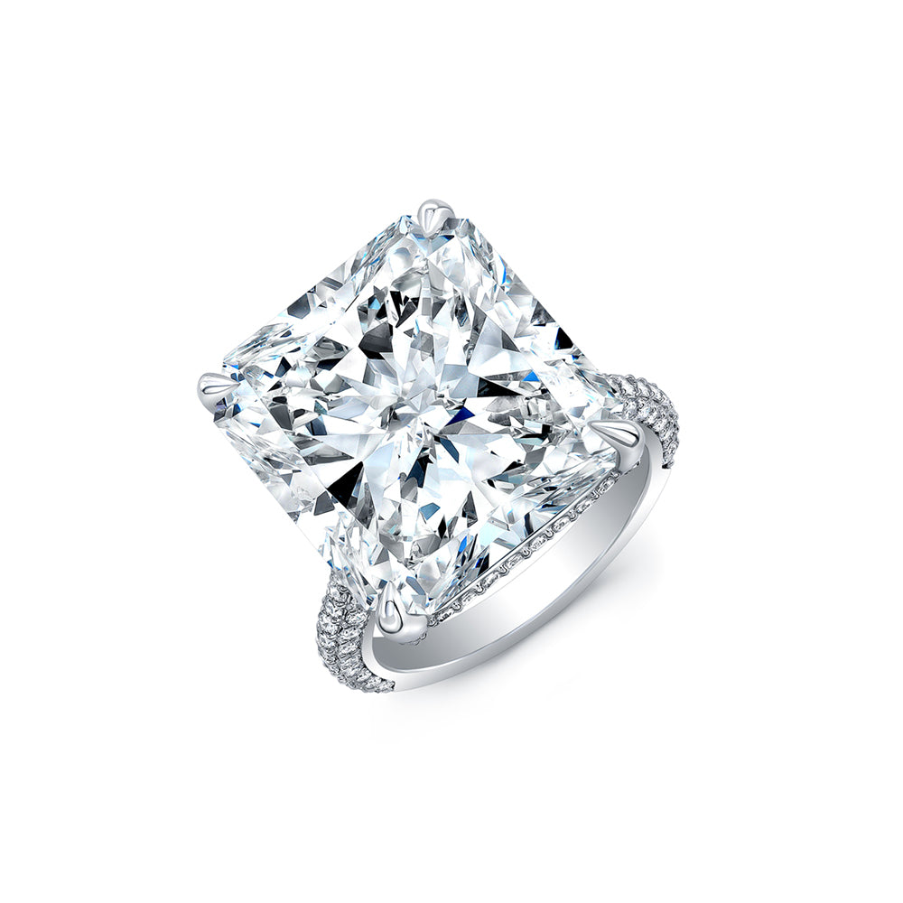 Large 20ct Radiant-Cut & Pavé Diamond Ring