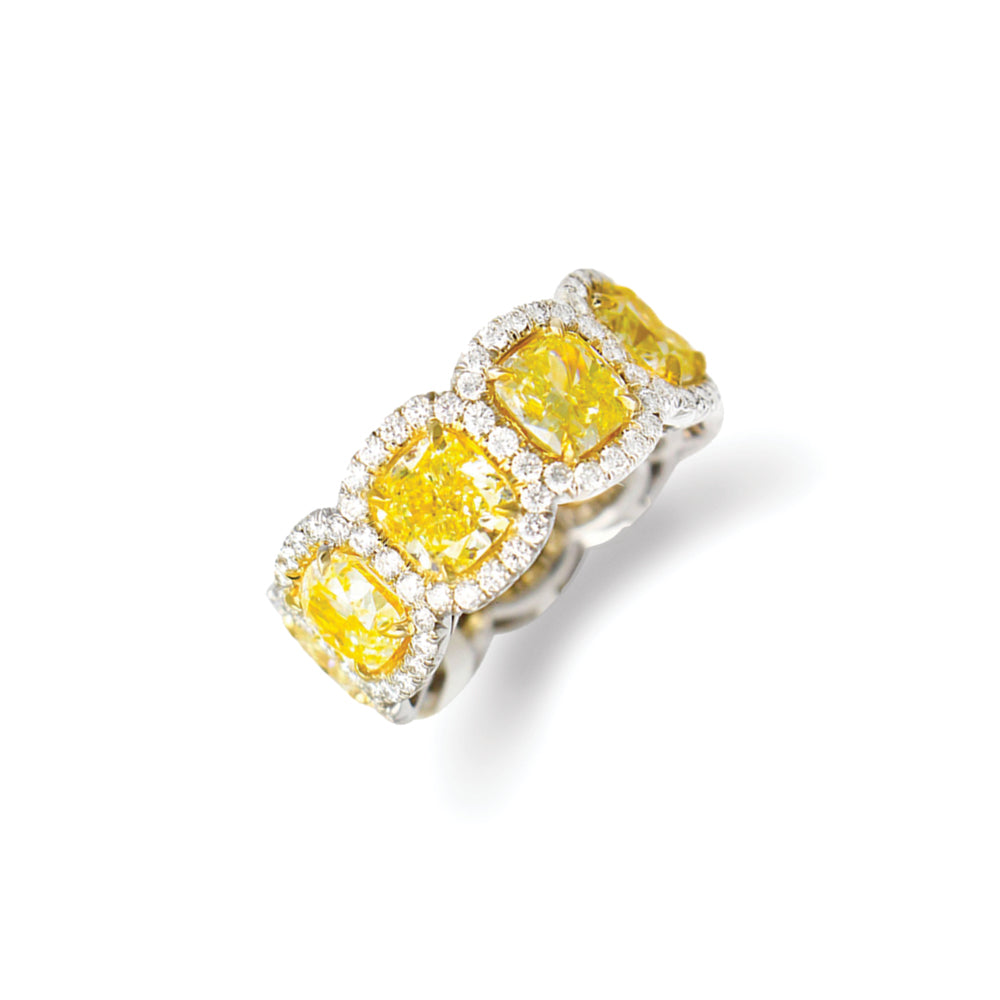 Cushion-Cut Yellow Diamond Band