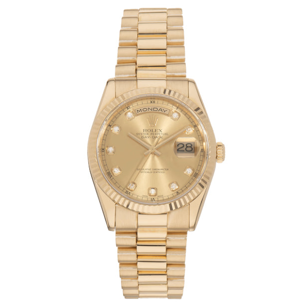 Pre-Owned Rolex Gold President With Diamonds