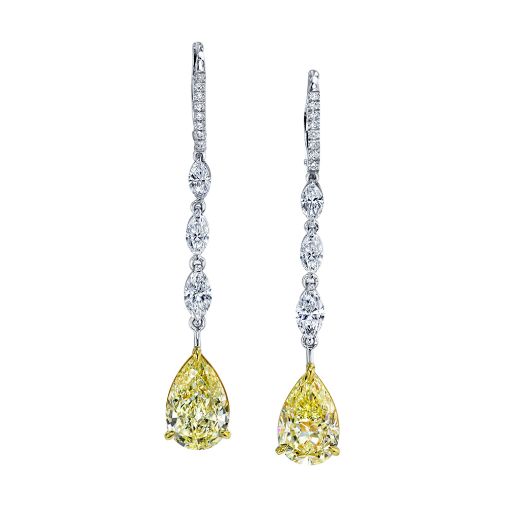Yellow Pear & White Marquis Diamond Earrings