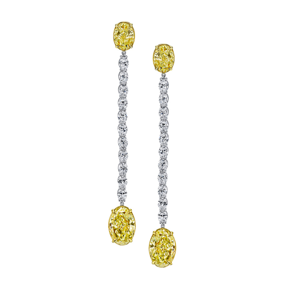 Yellow & White Oval Diamond Earrings