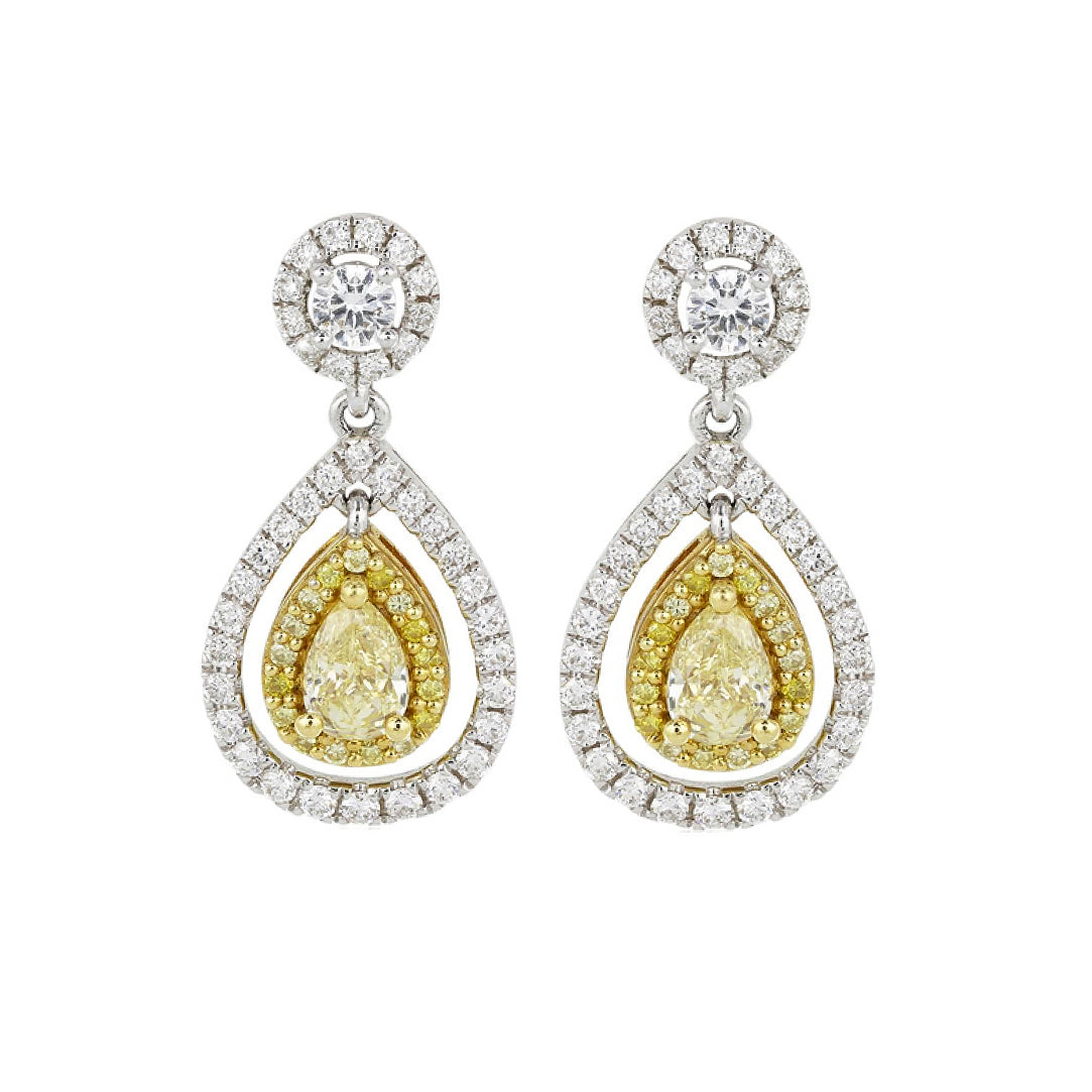 Pear-Shaped Yellow & White Diamond Earrings