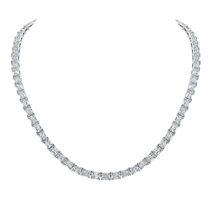 East-West Emerald-Cut Diamond Tennis Necklace