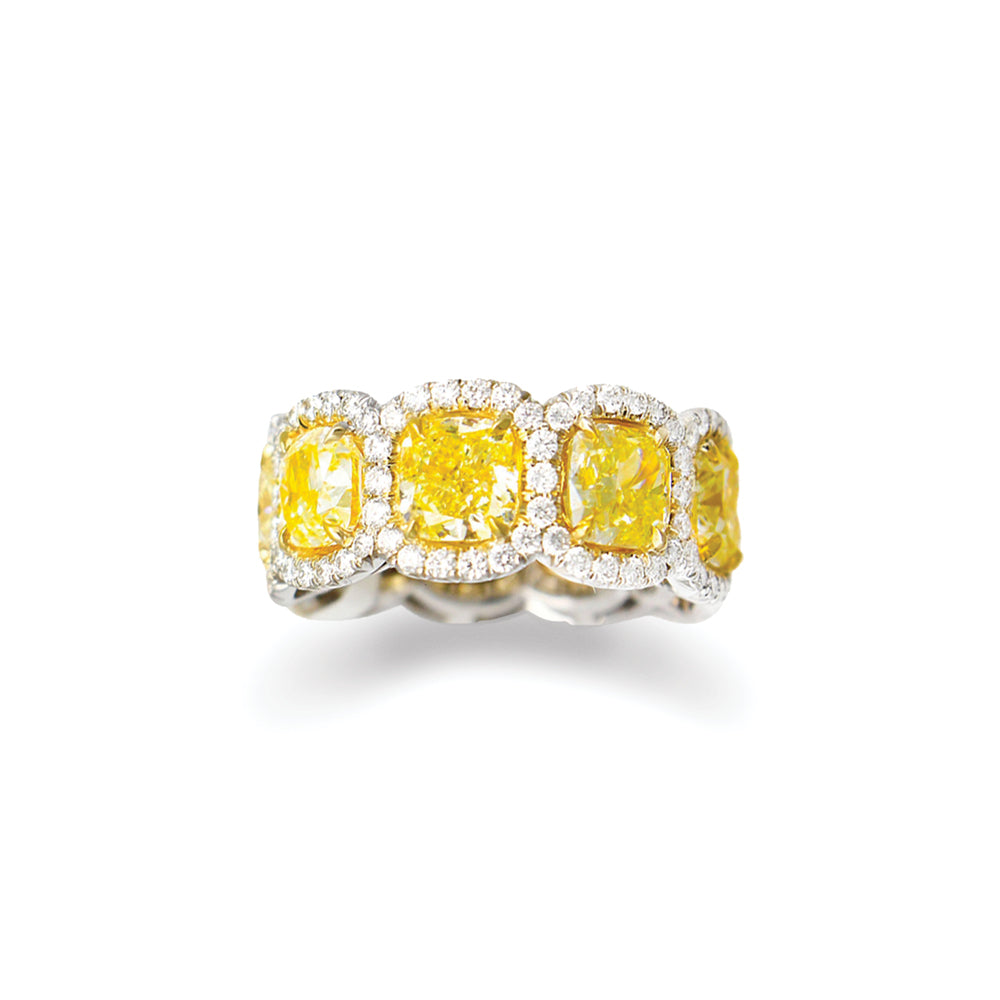 Cushion-Cut Yellow Diamond Band