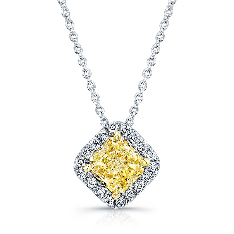 Cushion-Cut Yellow Diamond Pendant Necklace