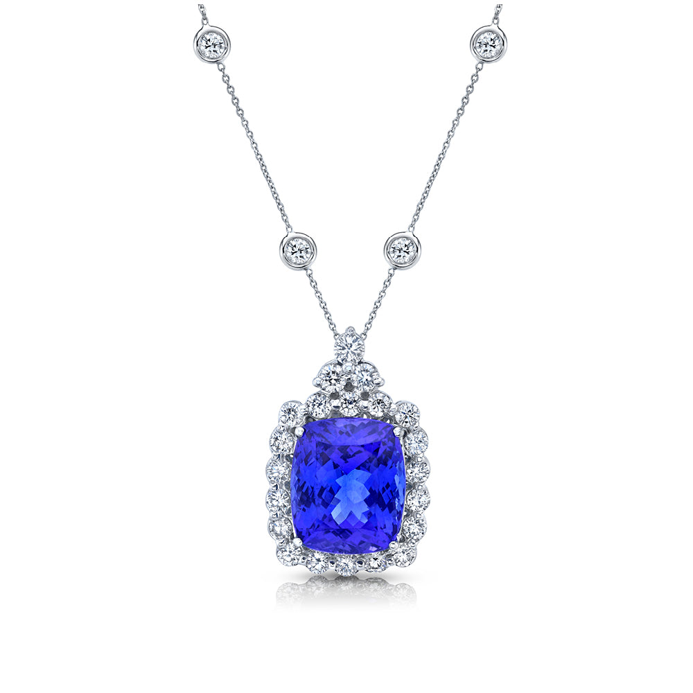Large Tanzanite & Diamond Pendant Necklace