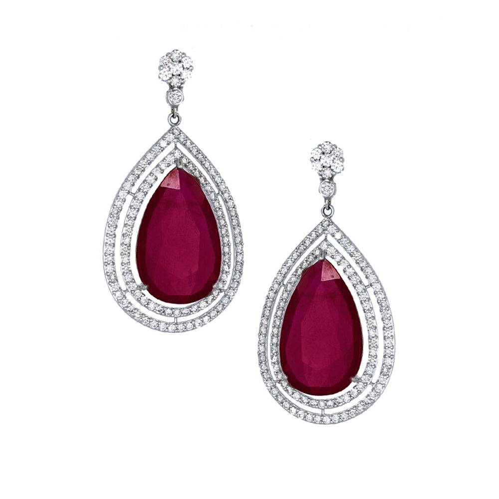 Pear-Shaped Ruby & Diamond Earrings