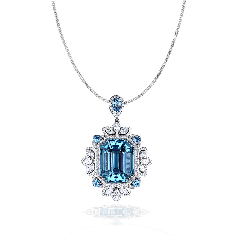 Large Aquamarine & Diamond Pendant