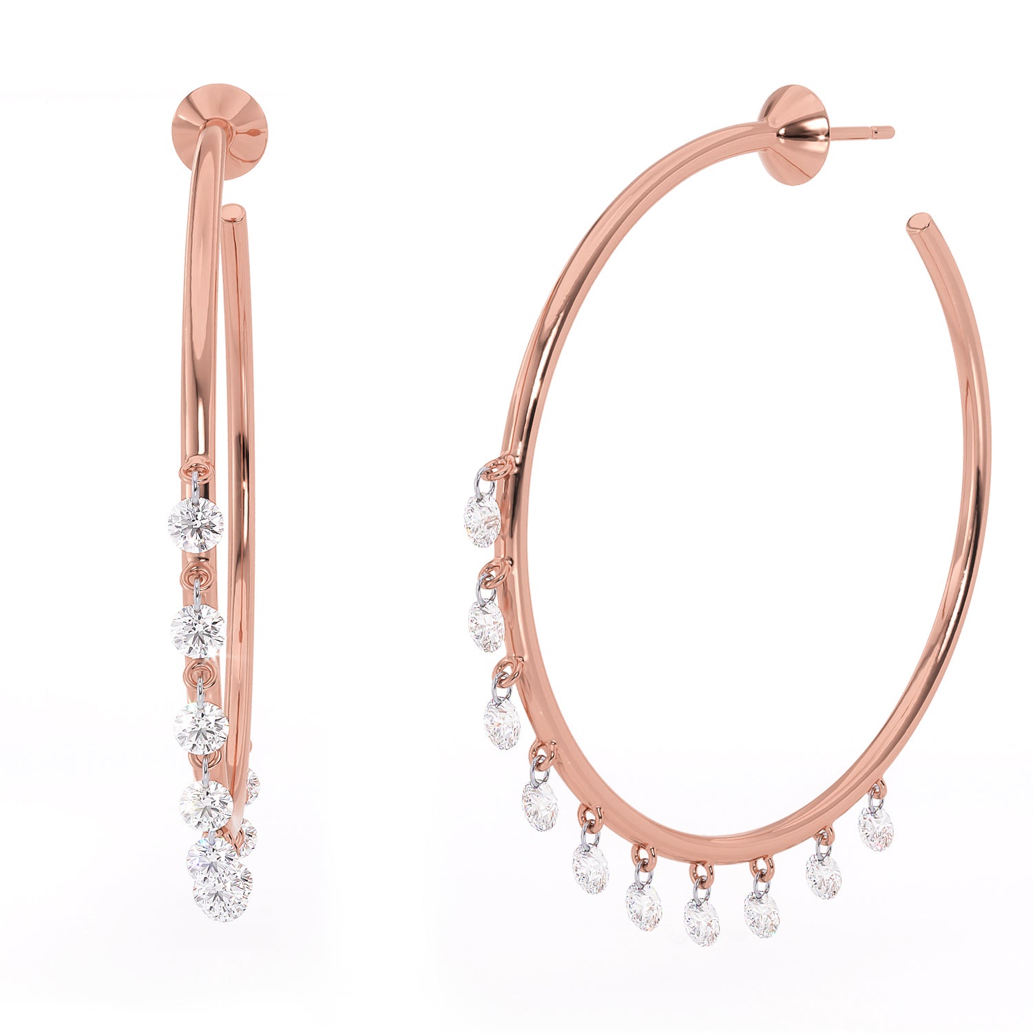 Diamond Hoop Fringe Earrings